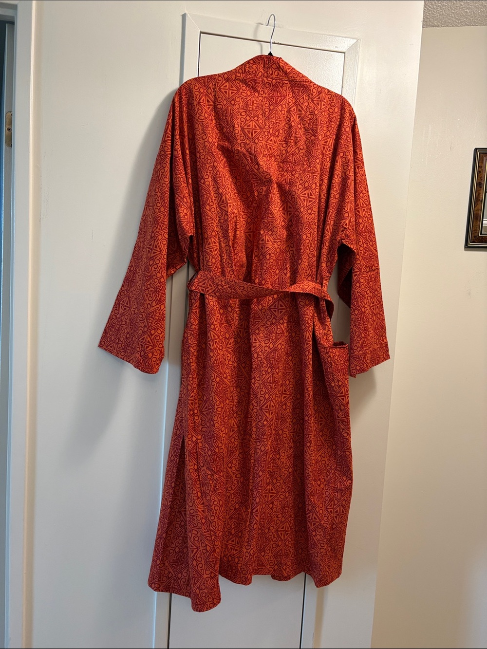 Balizen Terracotta Patterned Robe with Belt, pockets - Picture 2 of 8